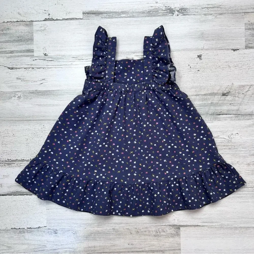 Cat & Jack Dress Girls 4T Blue Ditsy Floral Ruffle Cotton Cottagecore